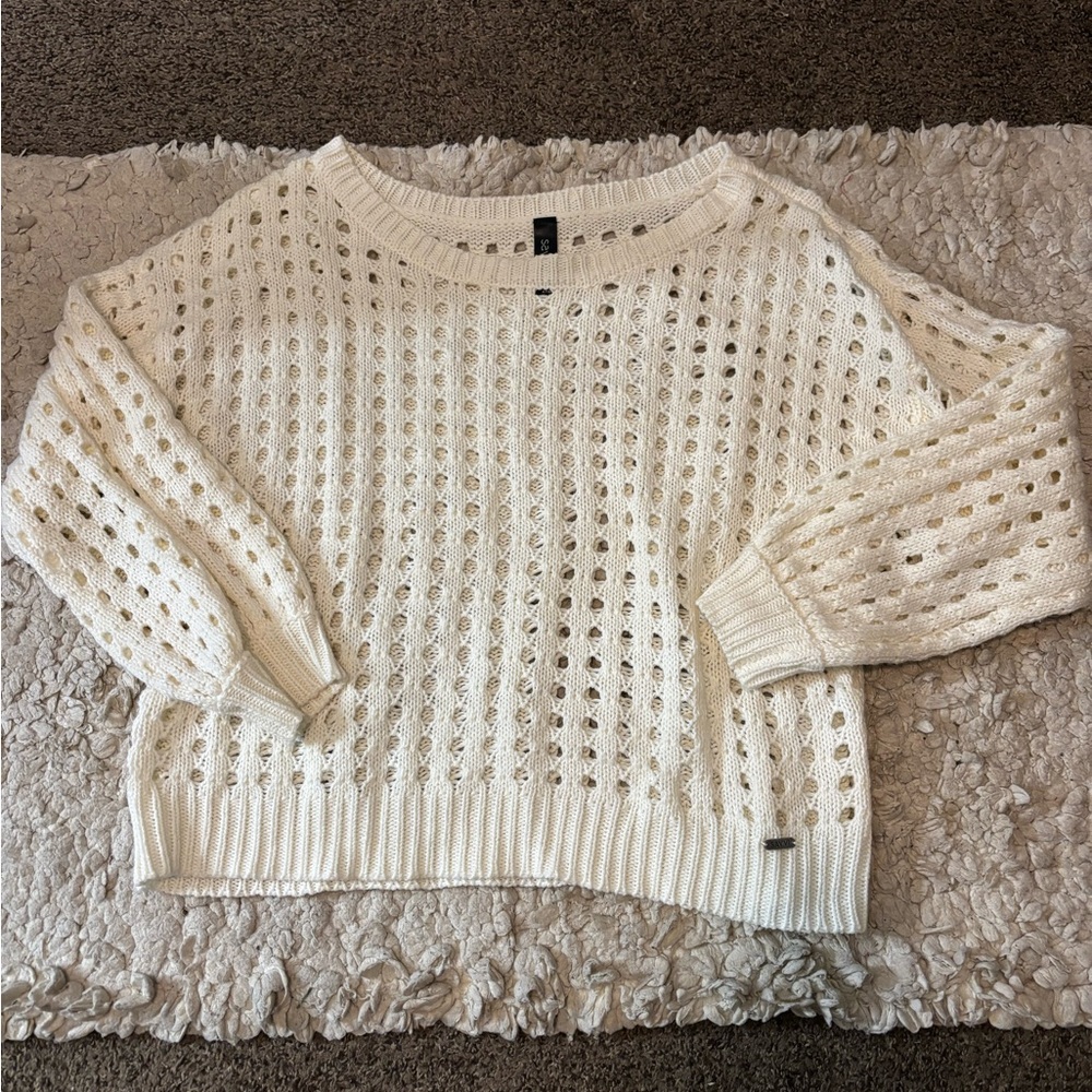 Savvi Lifestyle Co. Women's Cream Long Sleeve Scoop Neck Sweater with Holes 2XL